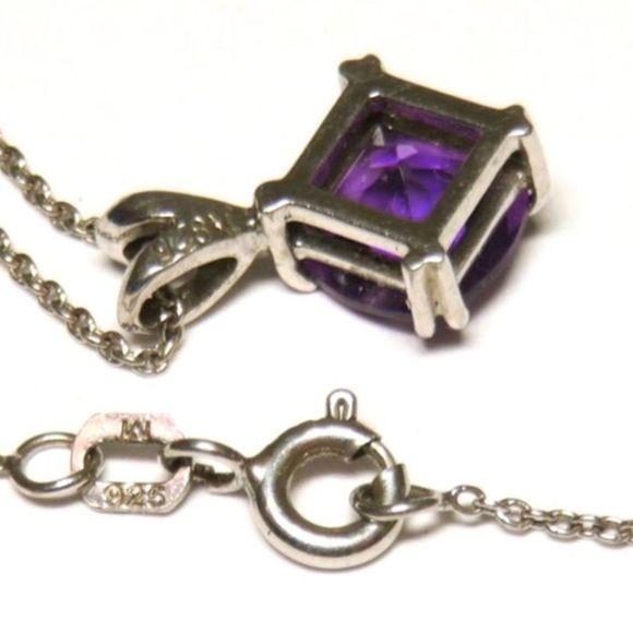 Faceted Purple Amethyst Cushion Cut Pendant and Sterling Silver 18 inch Necklace - Picture 6 of 9